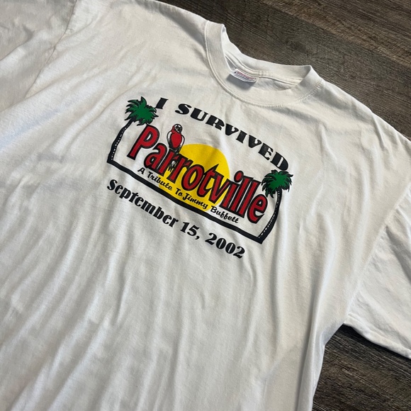 Vintage Jimmy Buffett Shirt Size XL Hanes White Y2K ParrotVille KC - Picture 3 of 5